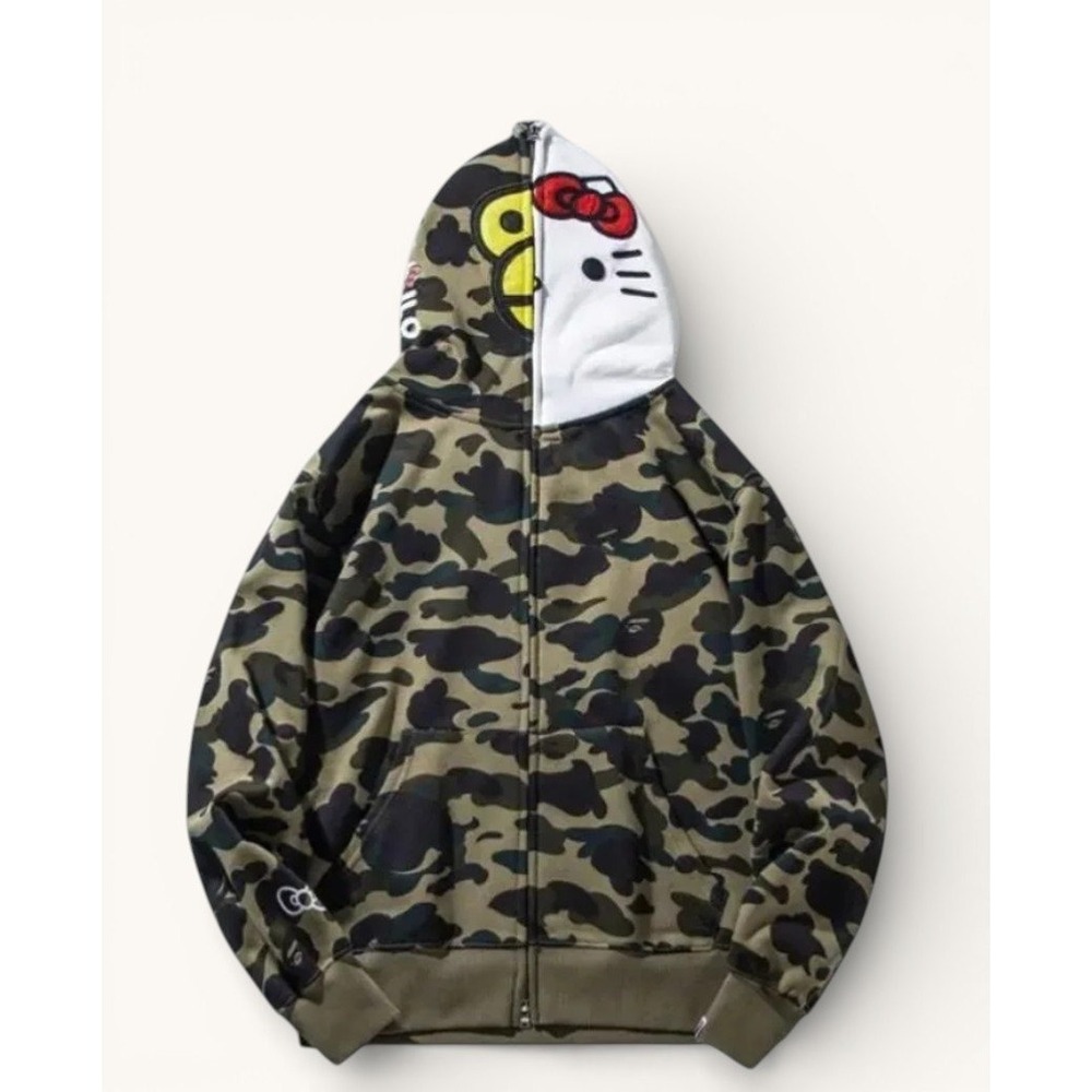 BAPE Hello Kitty Milo Split Face Hoodie M 1st Camo Full Zip A Bathing Ape